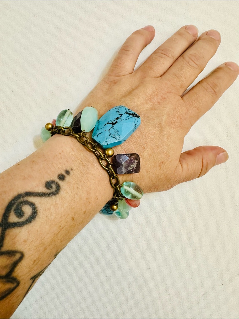 Pilgrim Danish Design Turquoise Gemstone Chunky Charm Bracelet NWT